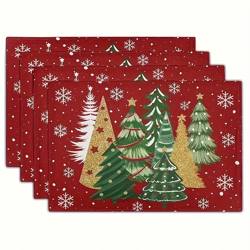 Family Tree Print - Rotes Weihnachtsbaum-Schneeflocken-Bedrucktes Tischset, Hitzebeständig, für Winter-Weihnachtsessen,