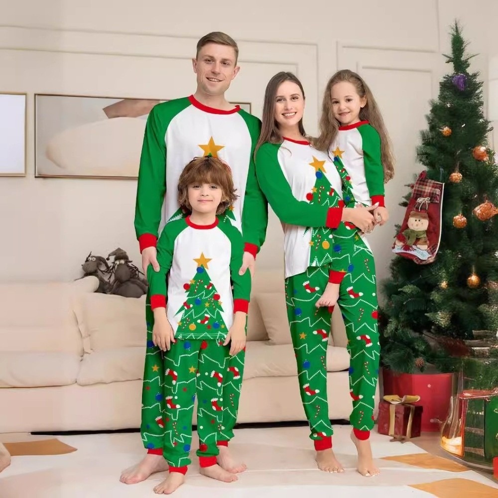 Family Tree Print - Langärmeliges Weihnachts-Pyjama-Set mit Weihnachtsbaum-Print, Familien-Pyjama-Set, zweiteilig,