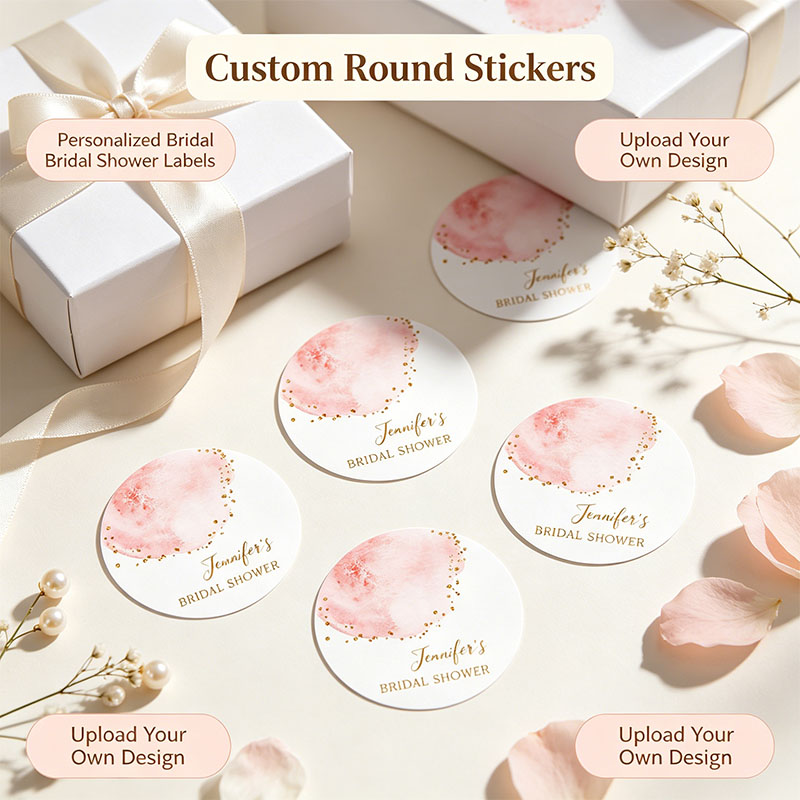 Personalized Name Box - Personalisierte runde Aufkleber in Blush-Pink-Gold-Konfetti-Optik mit