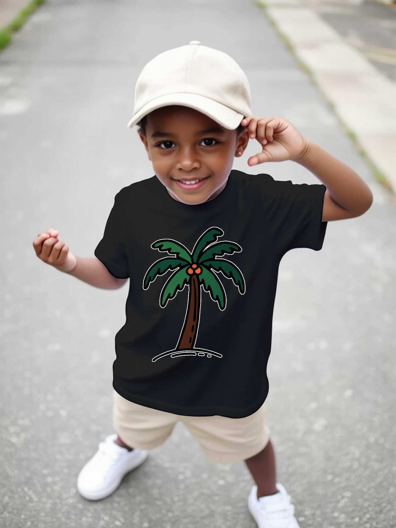Family Tree Print - Cartoon-Kokospalme Tropische Sommerpflanze Grafik-Print T-Shirt Familien-Set